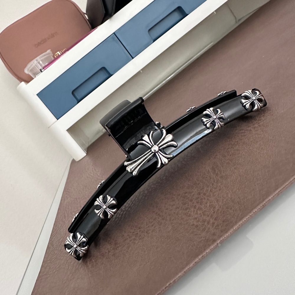 Sophisticated Black with Silver classic Cross Logo Hair Clip Hair Claw Hair Clip